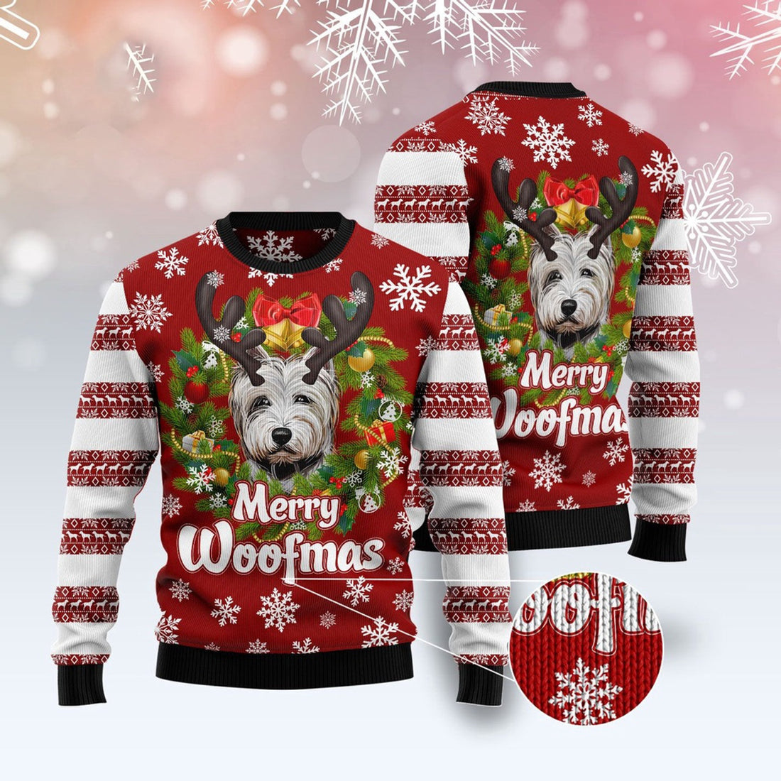 FUNSTUFFPRINT West Highland White Terrier Woofmas Ugly Christmas Sweater, Christmas Sweater, Ugly Sweater, Funny Xmas Sweaters Ugly Sweater