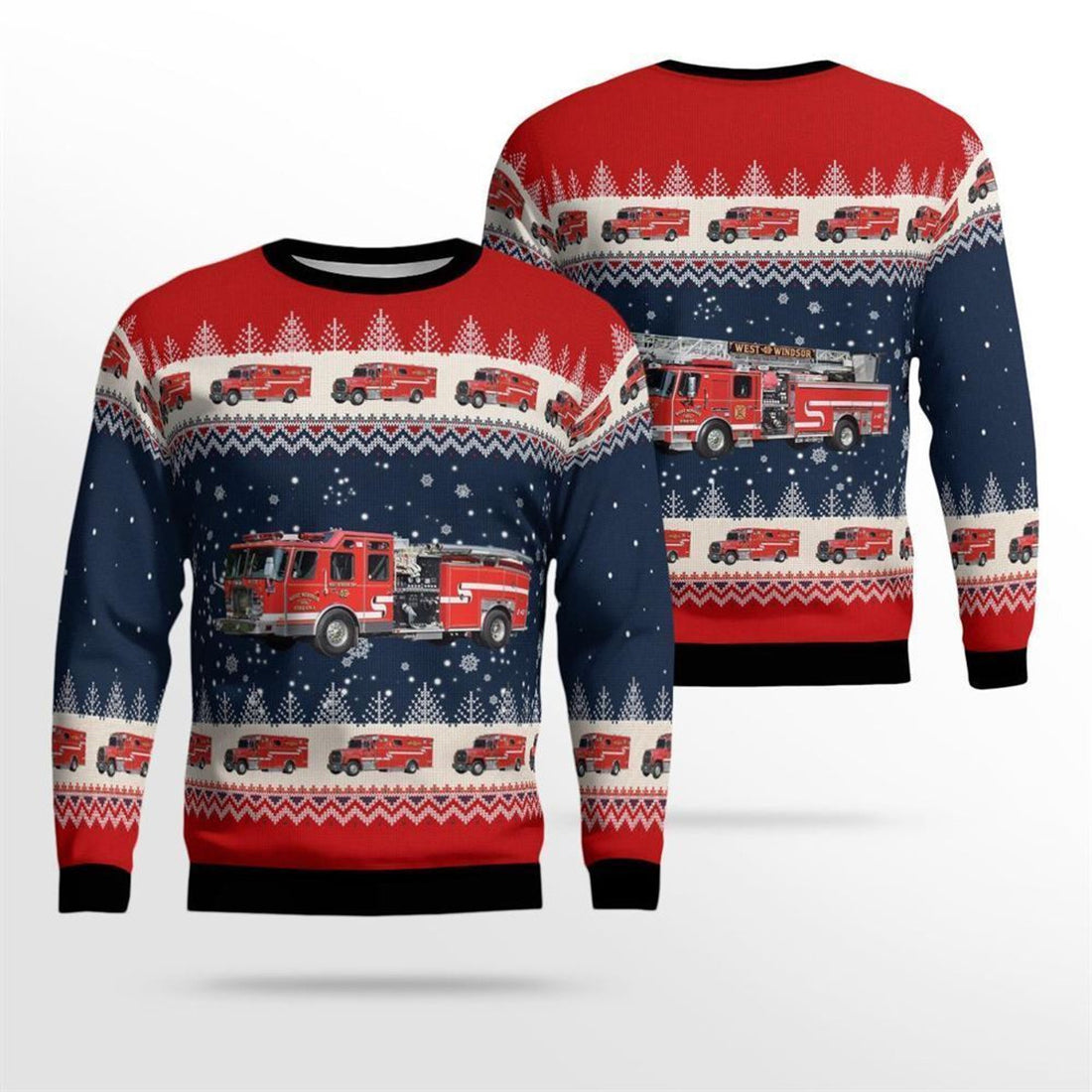 FUNSTUFFPRINT West Windsor Township, NJ, West Windsor Volunteer Fire Co #1 AOP Ugly Sweater - Gifts For Firefighters In West Windsor Township, NJ Ugly Sweater