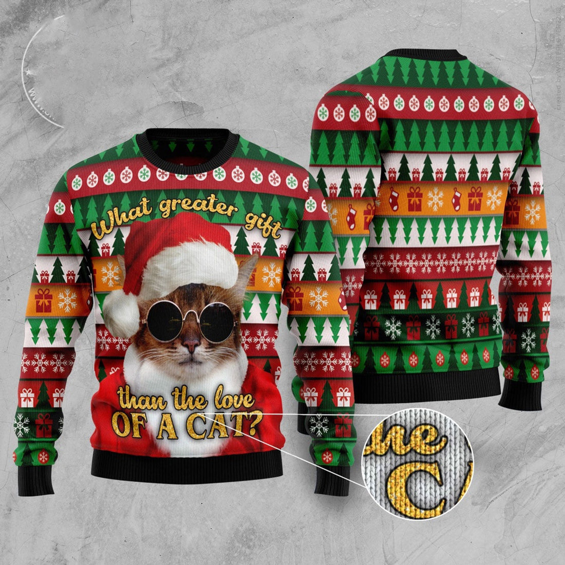 FUNSTUFFPRINT What Greater Gift Than The Love Of A Cat Ugly Christmas Sweater, Christmas Cat Ugly Sweater, Ugly Cat Xmas Sweater Ugly Sweater