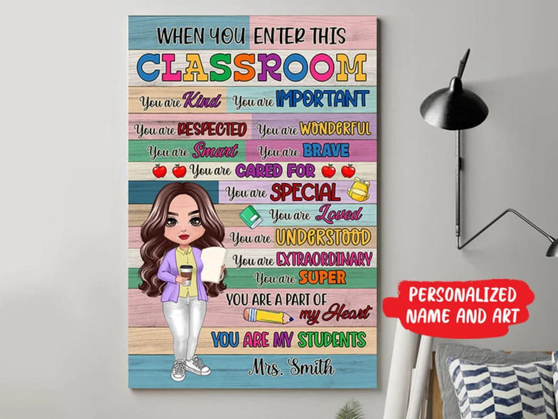 Custom When You Enter This Classroom You Are Kind You Are Important You Are My Student Customized Personalized NAME Poster and Canvas