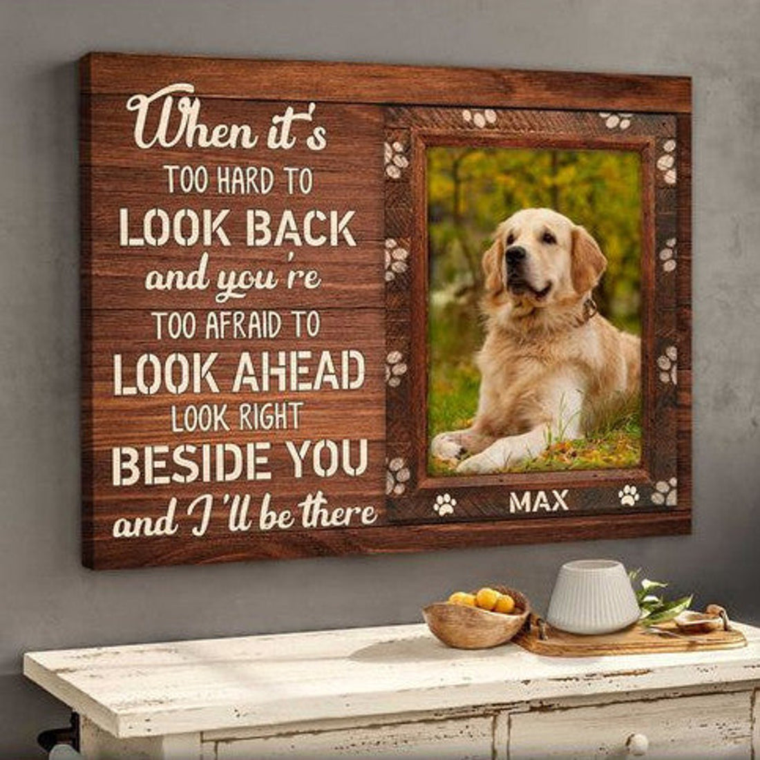 When It's Too Hard To Look Back Personalized Pet Memorial Canvas Wall Art - Pet Memorial Gifts