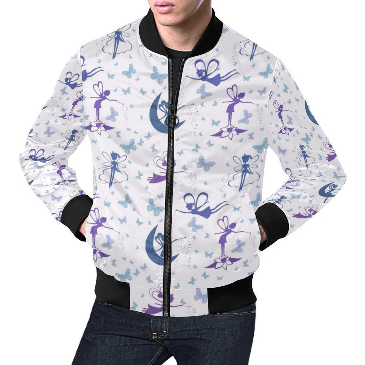 FUNSTUFFPRINT White Fairy Pattern Print Mens 3D Bomber Jacket
