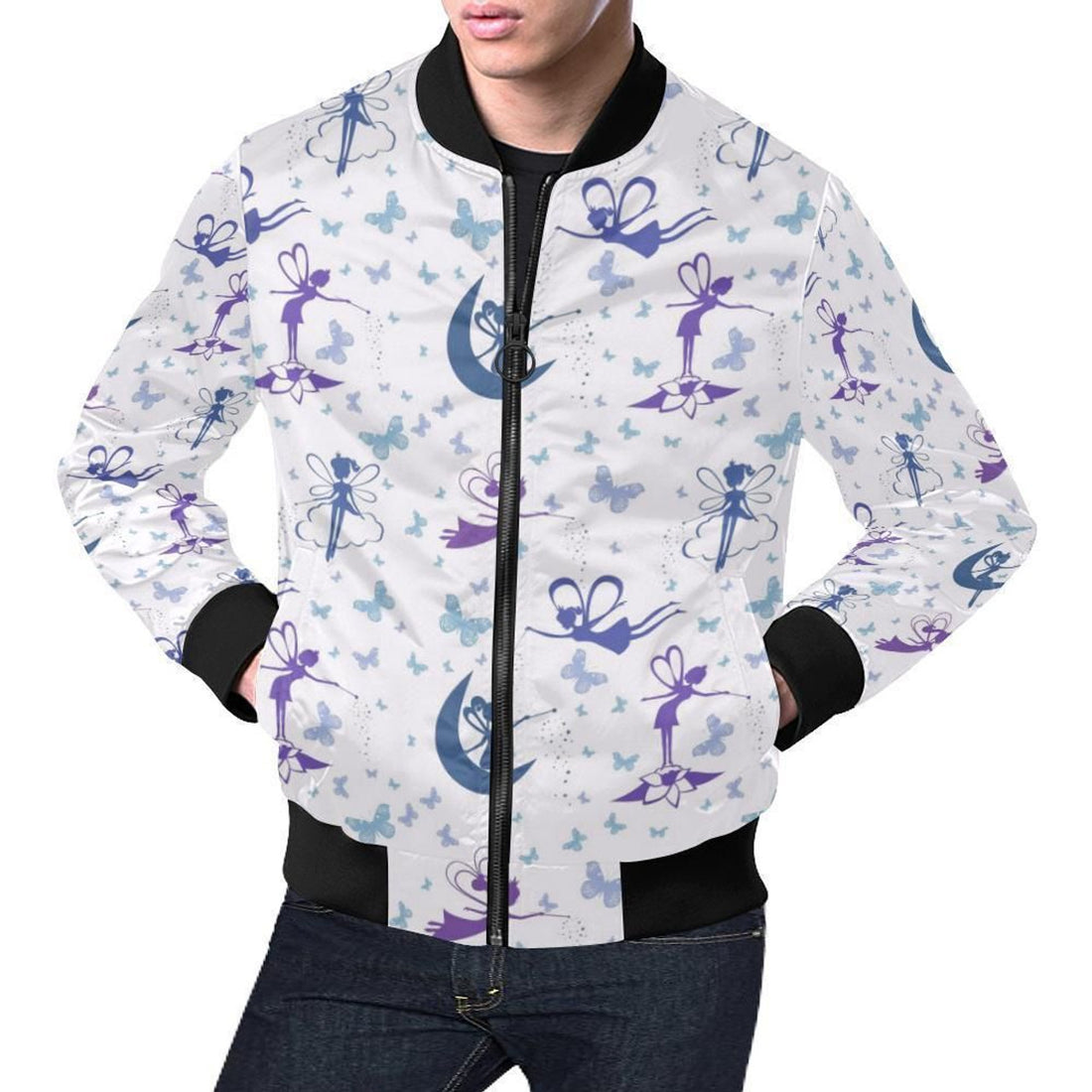 FUNSTUFFPRINT White Fairy Pattern Print Mens 3D Bomber Jacket