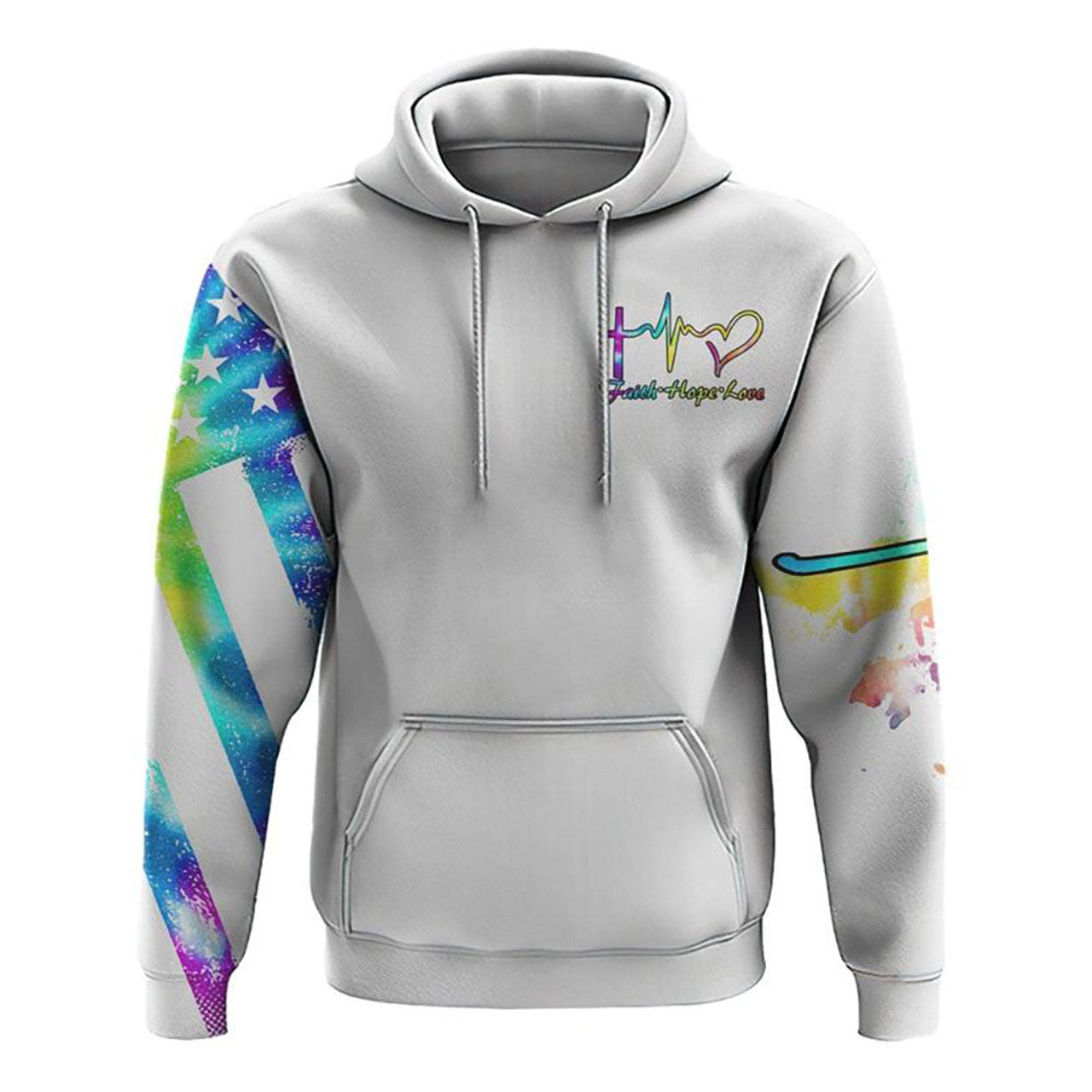 FUNSTUFFPRINT Christian 3D Hoodie Faith Cross Wings Colorful Watercolor White 3D Hoodie and Zip Hoodie