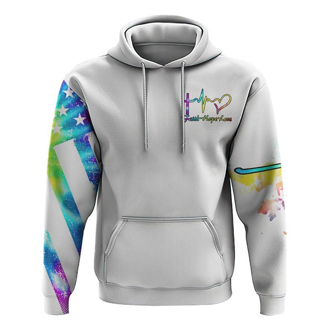 FUNSTUFFPRINT Christian 3D Hoodie Faith Cross Wings Colorful Watercolor White 3D Hoodie and Zip Hoodie