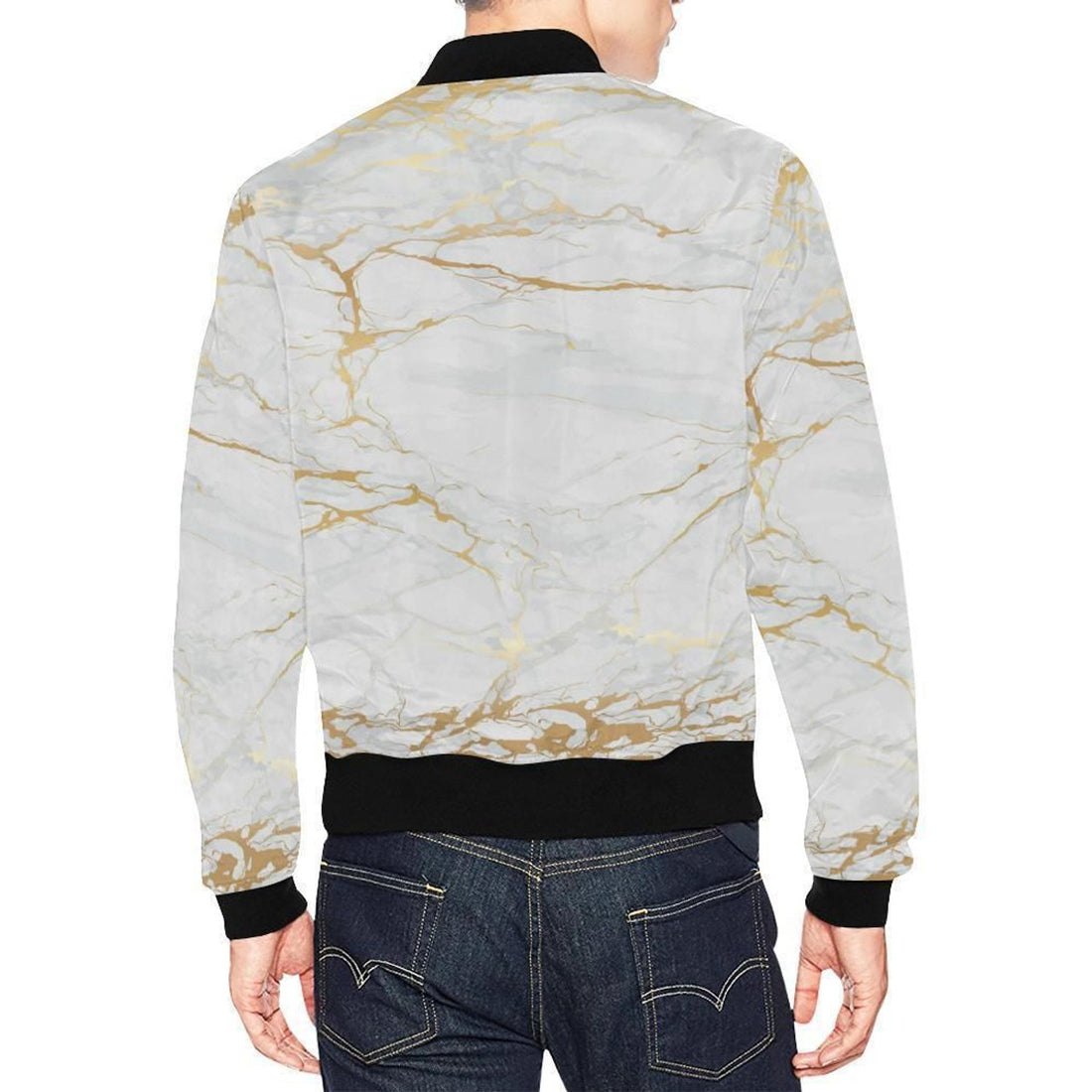 FUNSTUFFPRINT White Gold Marble Pattern Print Mens 3D Bomber Jacket