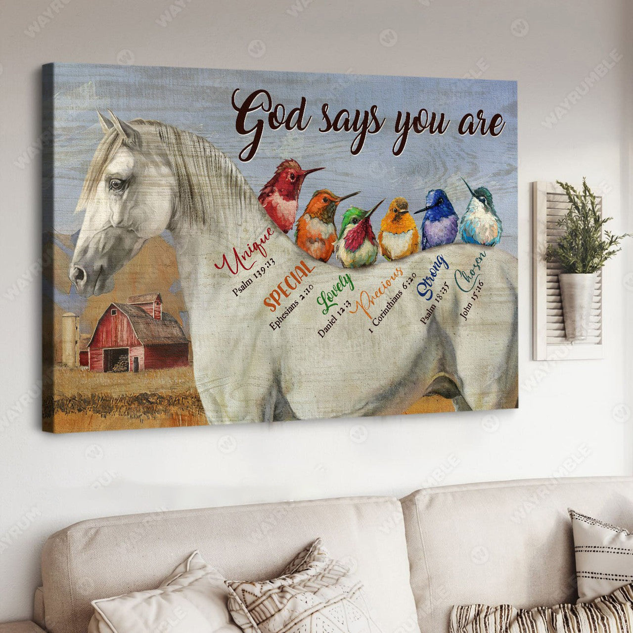 White Horse, God Says You Are Unique Special Lovely Precious Strong Chosen Poster and Canvas