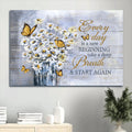 White Daisy Painting Yellow Butterfly Every Day Is A New Beginning Canvas Wall Art - Christian Wall Decor