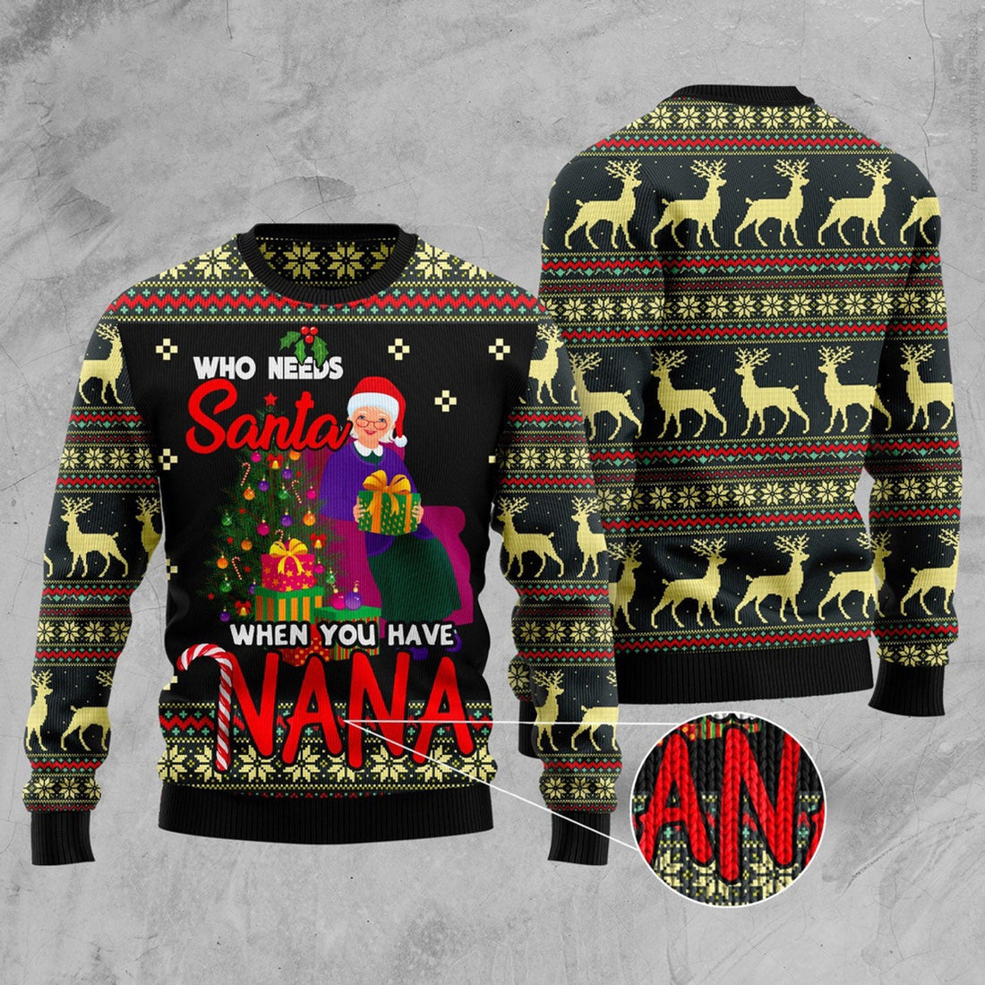 FUNSTUFFPRINT Who Needs Santa When You Have Nana Ugly Christmas Sweater, Christmas Sweater, Ugly Sweater, Funny Xmas Sweaters Ugly Sweater