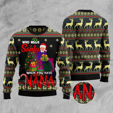 FUNSTUFFPRINT Who Needs Santa When You Have Nana Ugly Christmas Sweater, Christmas Sweater, Ugly Sweater, Funny Xmas Sweaters Ugly Sweater