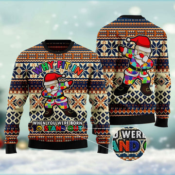 FUNSTUFFPRINT Why Fit In When You Were Born To Stand Out Ugly Christmas Sweater, Christmas Sweater, Ugly Sweater, Funny Xmas Sweaters Ugly Sweater
