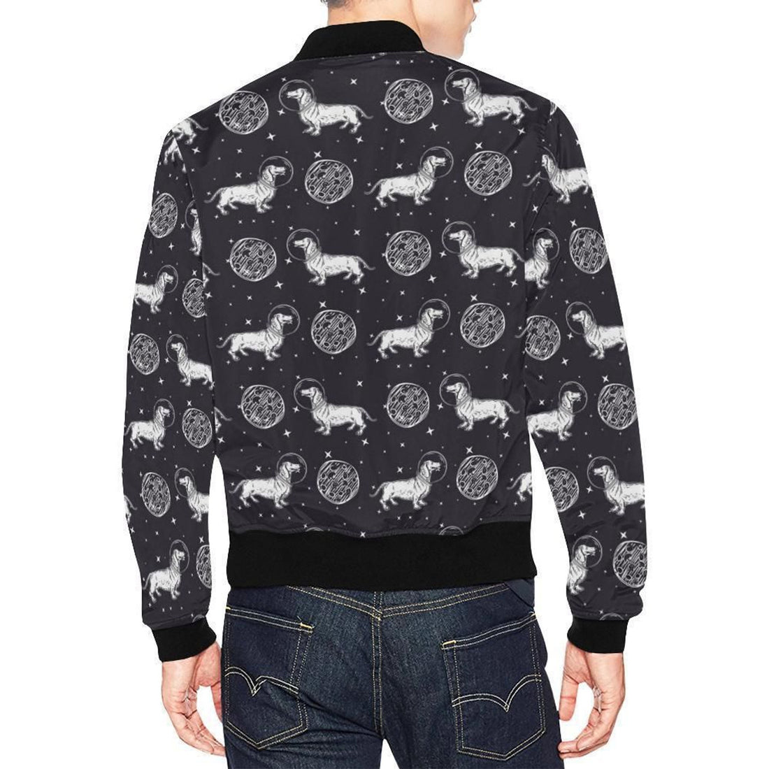 FUNSTUFFPRINT Wiener Dog Dachshund Astronaut Pattern Print Mens 3D Bomber Jacket