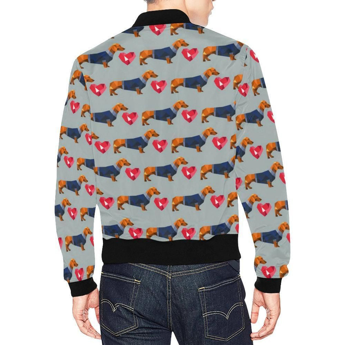 FUNSTUFFPRINT Wiener Dog Dachshund Pattern Print Mens 3D Bomber Jacket