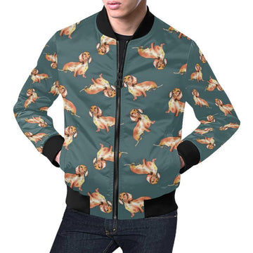 FUNSTUFFPRINT Wiener Dog Dachshund Portrait Pastel Pattern Print Mens 3D Bomber Jacket
