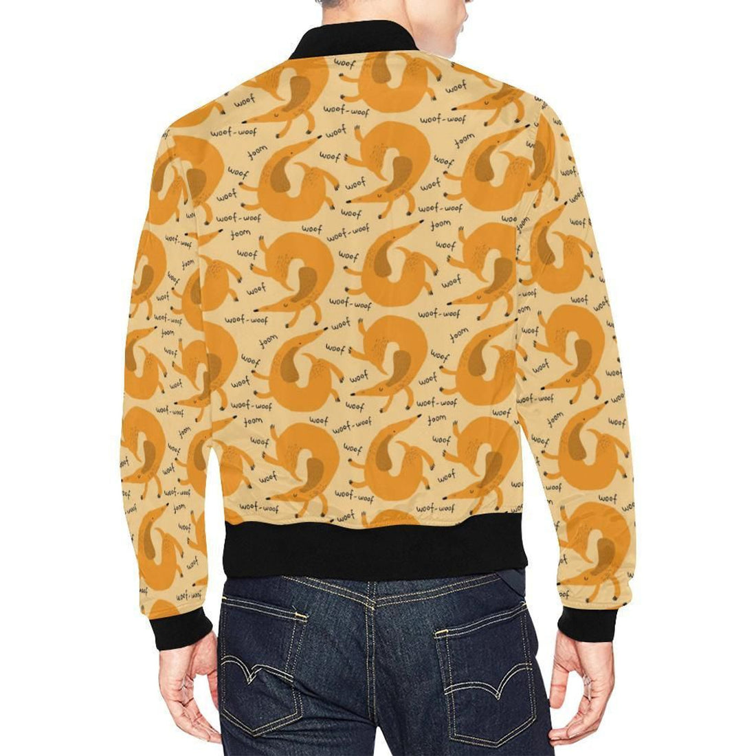 FUNSTUFFPRINT Wiener Dog Dachshund Woof Woof Pattern Print Mens 3D Bomber Jacket
