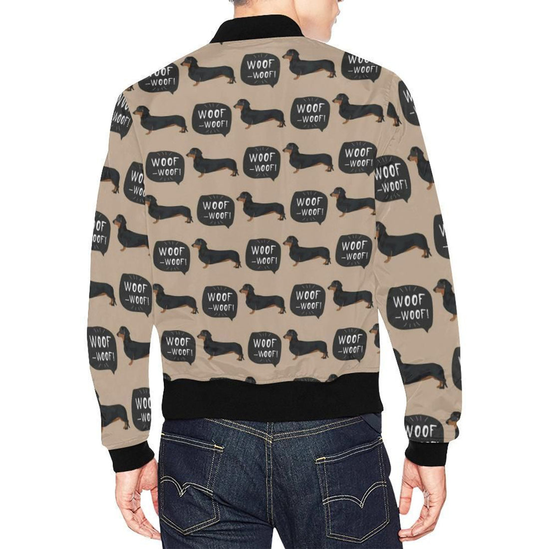 FUNSTUFFPRINT Wiener Dog Woof Woof Dachshund Pattern Print Mens 3D Bomber Jacket