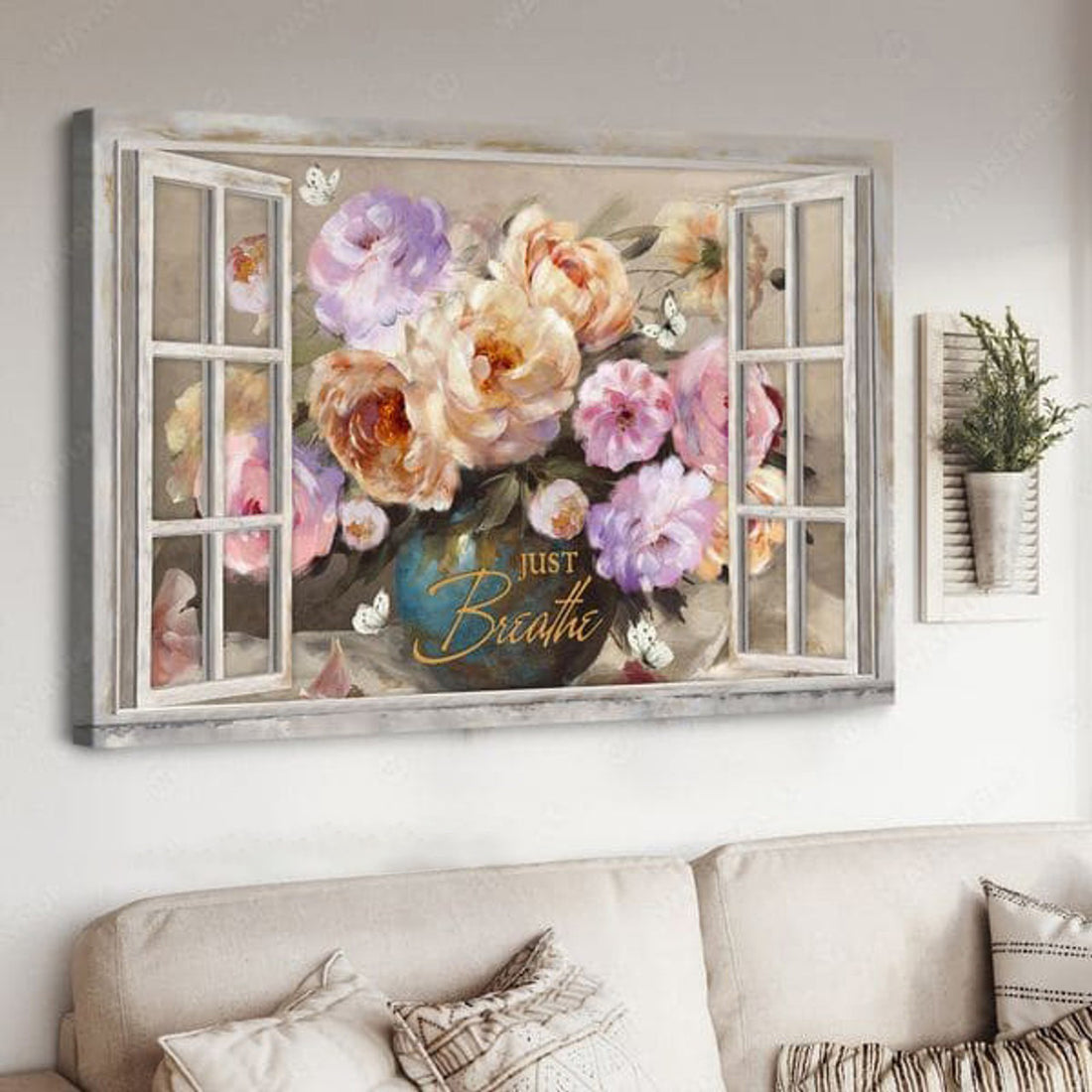 Window Decor, Butterfly Flower, Just Breathe, Wall Poster Poster and Canvas