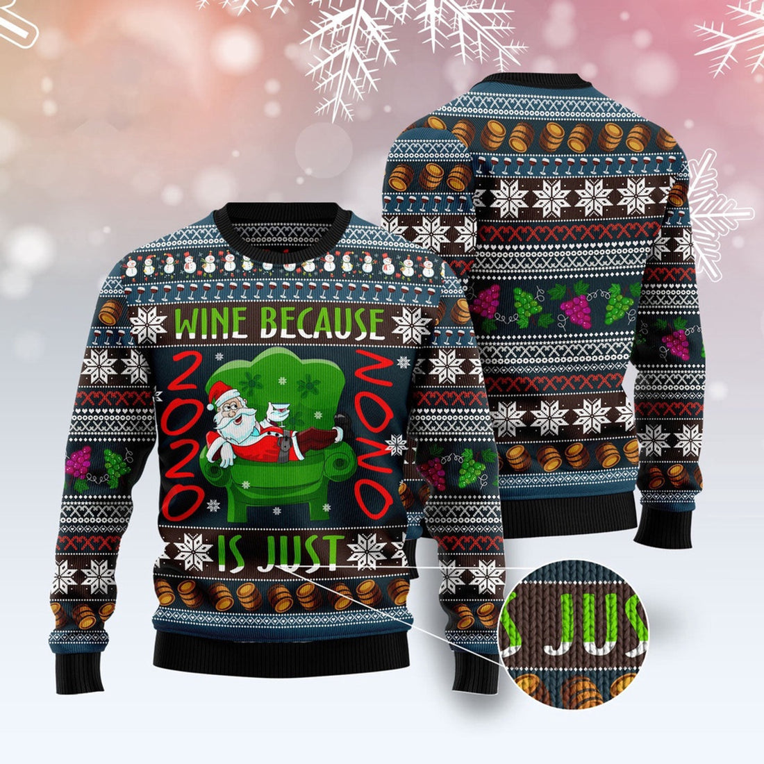 FUNSTUFFPRINT Wine Because Is Just Nono Ugly Christmas Sweater, Christmas Sweater, Ugly Sweater, Funny Xmas Sweaters Ugly Sweater