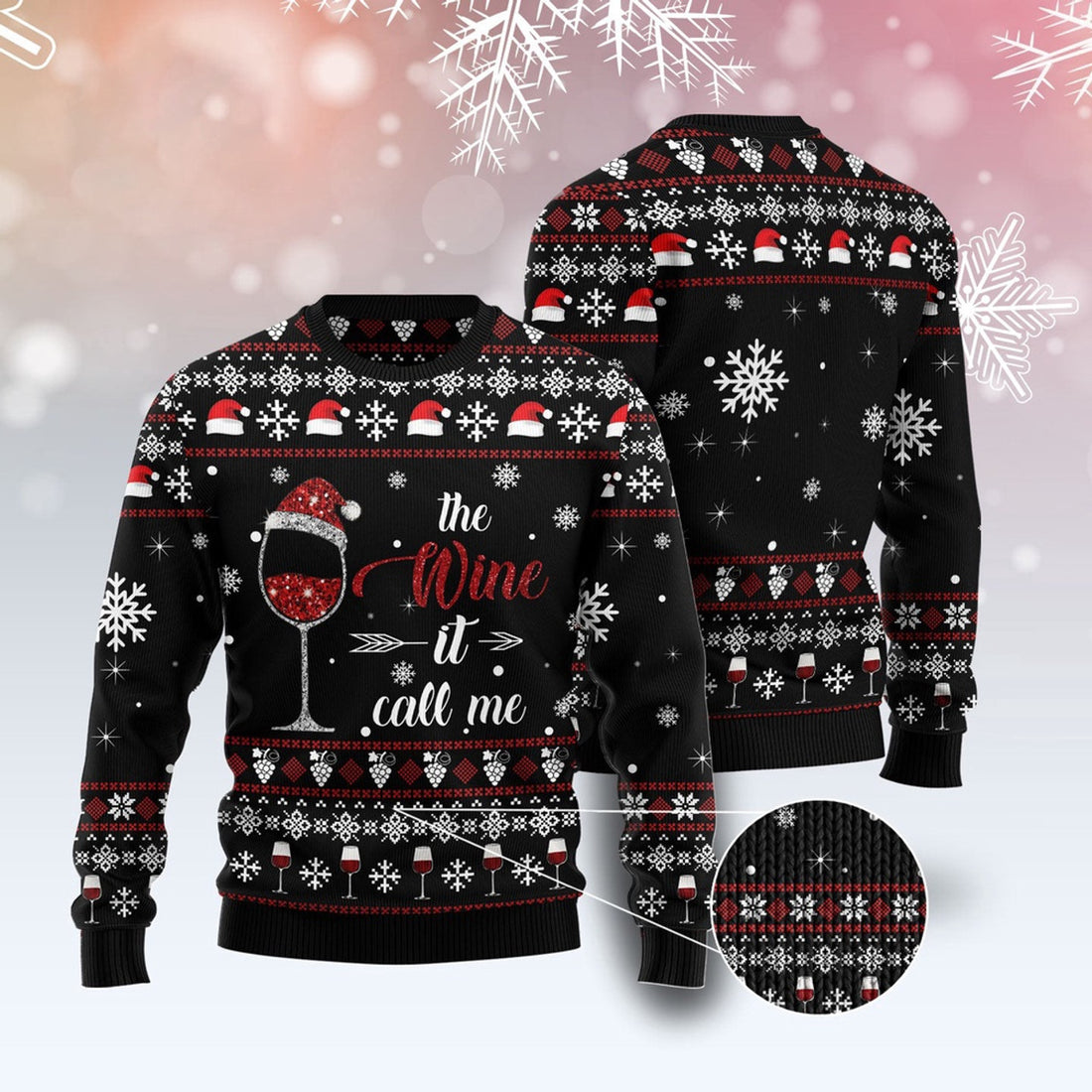 FUNSTUFFPRINT Wine Call Me Ugly Christmas Sweater, Christmas Sweater, Ugly Sweater, Funny Xmas Sweaters Ugly Sweater