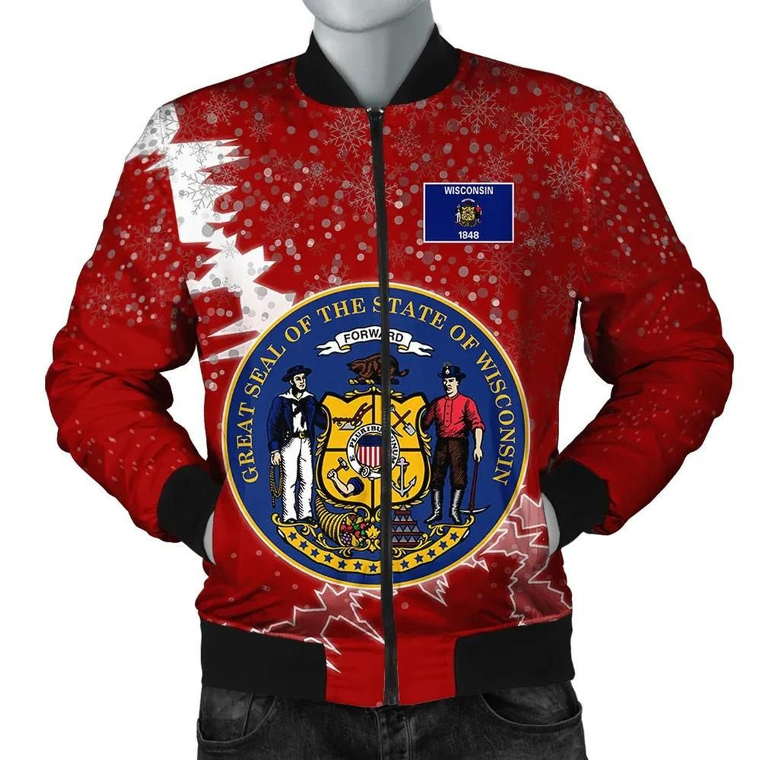 FUNSTUFFPRINT Wisconsin Christmas Coat Of Arms Men Bomber Jacket Style 3D Bomber Jacket