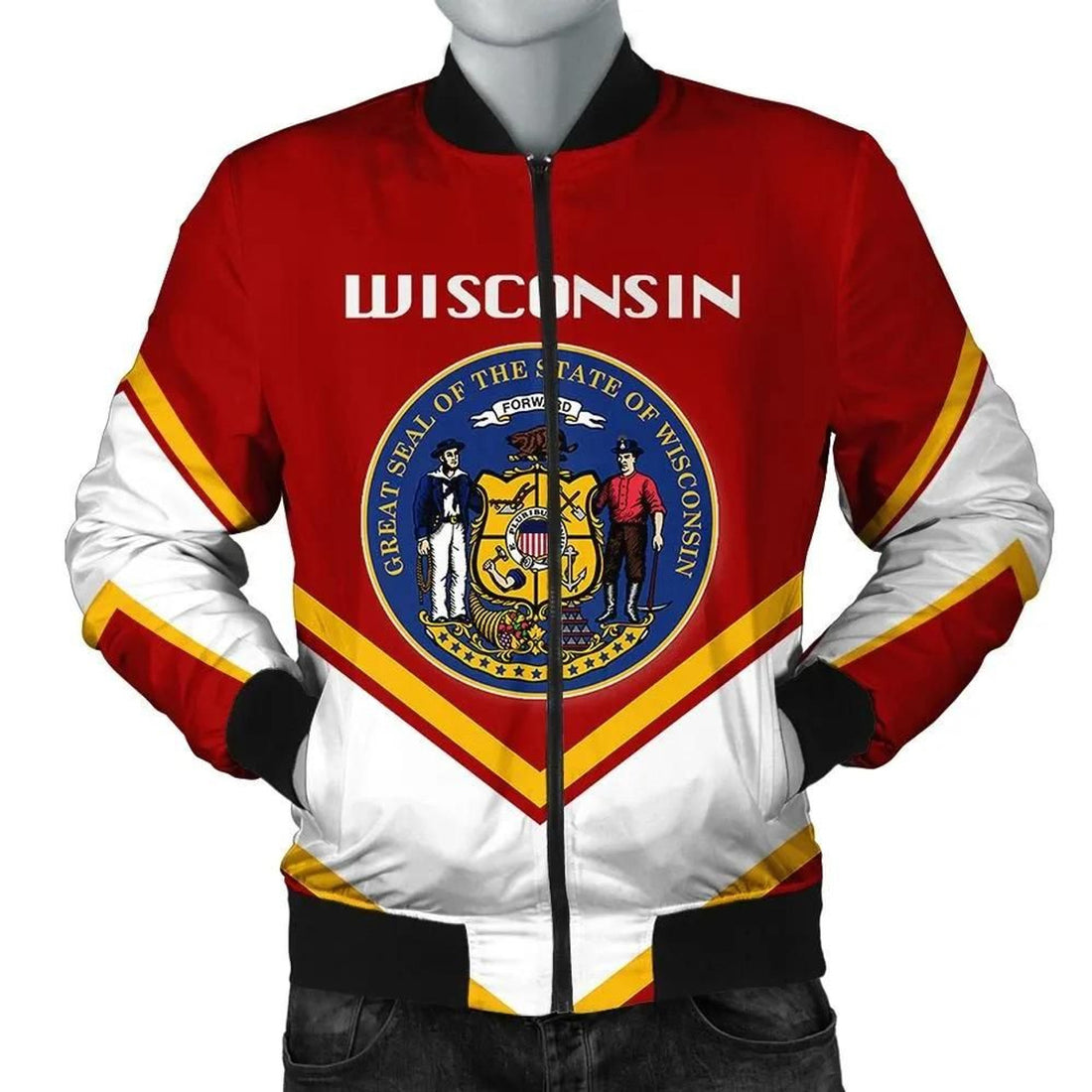 FUNSTUFFPRINT Wisconsin Coat Of Arms Men Bomber Jacket Lucian Style 3D Bomber Jacket