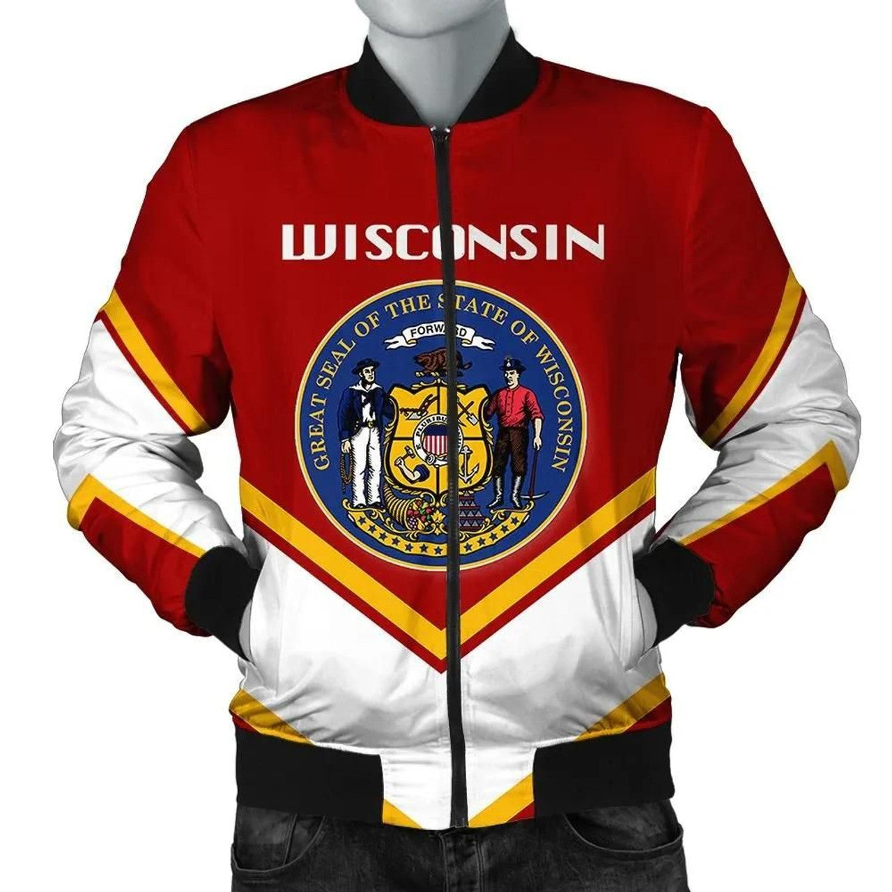FUNSTUFFPRINT Wisconsin Coat Of Arms Men Bomber Jacket Lucian Style 3D Bomber Jacket