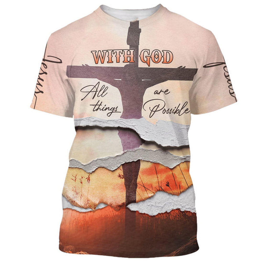 FUNSTUFFPRINT With God All Things Are Possible Shirts - Jesus Christ Crucified 3D All Over Printed Shirt for Men and Women
 3D T-shirt