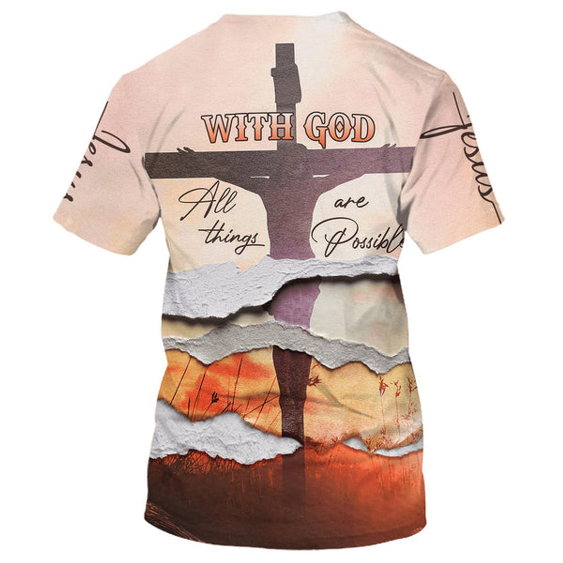 FUNSTUFFPRINT With God All Things Are Possible Shirts - Jesus Christ Crucified 3D All Over Printed Shirt for Men and Women
 3D T-shirt