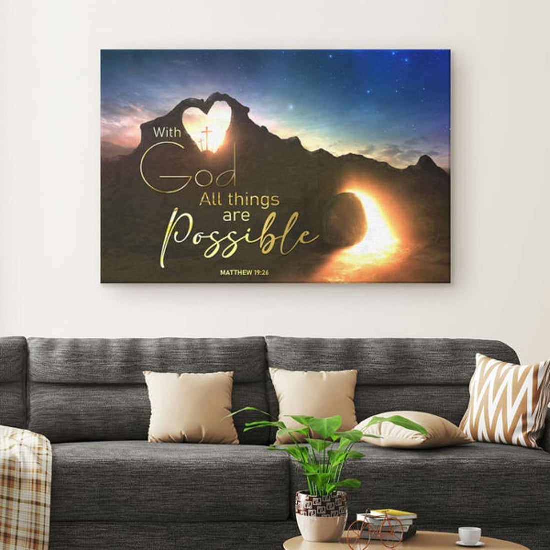 With God All Things Are Possible Wall Art Canvas, Christian Easter Gifts - Religious Wall Decor