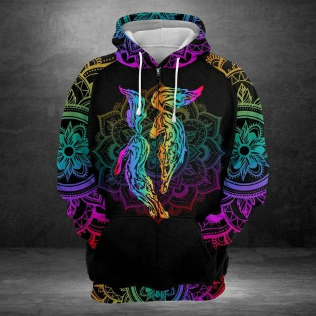 FUNSTUFFPRINT Wolf Couple 3D All Over Hoodie Colorful Mandala 3D Hoodie and Zip Hoodie