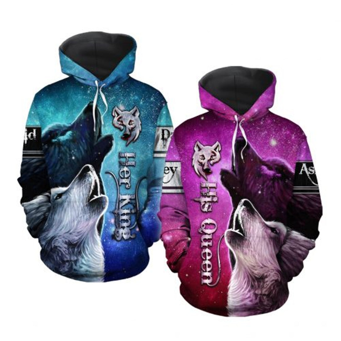 FUNSTUFFPRINT Custom Wolf Couple Matching 3D Hoodie Her King His Queen 3D Hoodie and Zip Hoodie