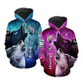 FUNSTUFFPRINT Custom Wolf Couple Matching 3D Hoodie Her King His Queen 3D Hoodie and Zip Hoodie