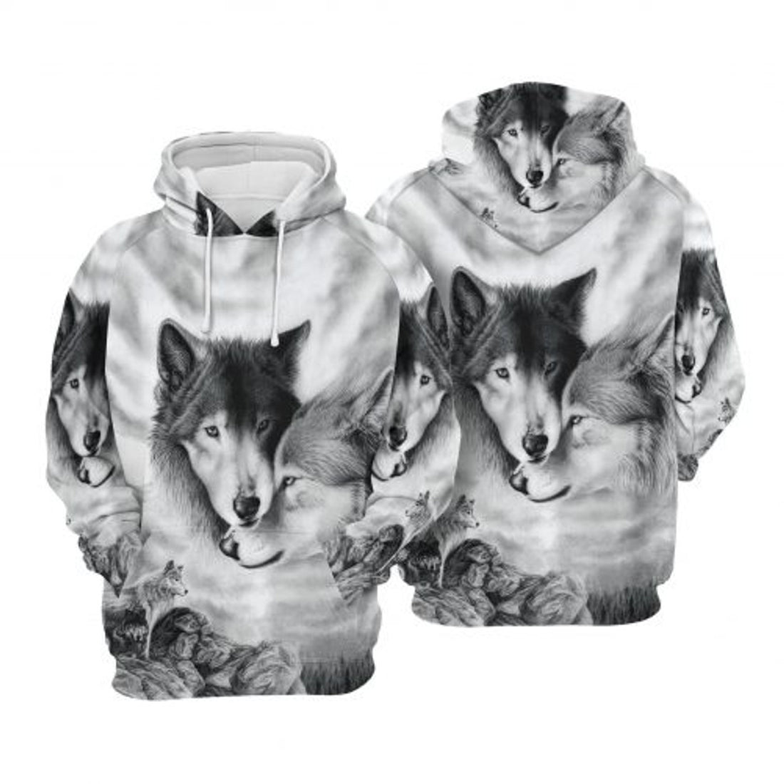 FUNSTUFFPRINT Wolf Couple 3D Hoodie and Zip Hoodie