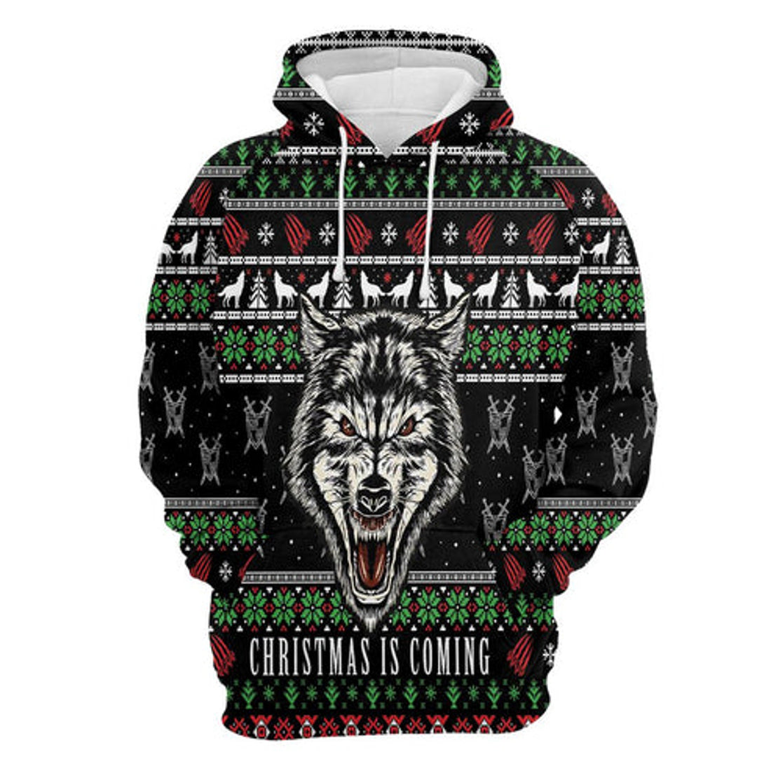 FUNSTUFFPRINT 3D Wolf Christmas Is Coming All Over 3D Hoodie and Zip Hoodie