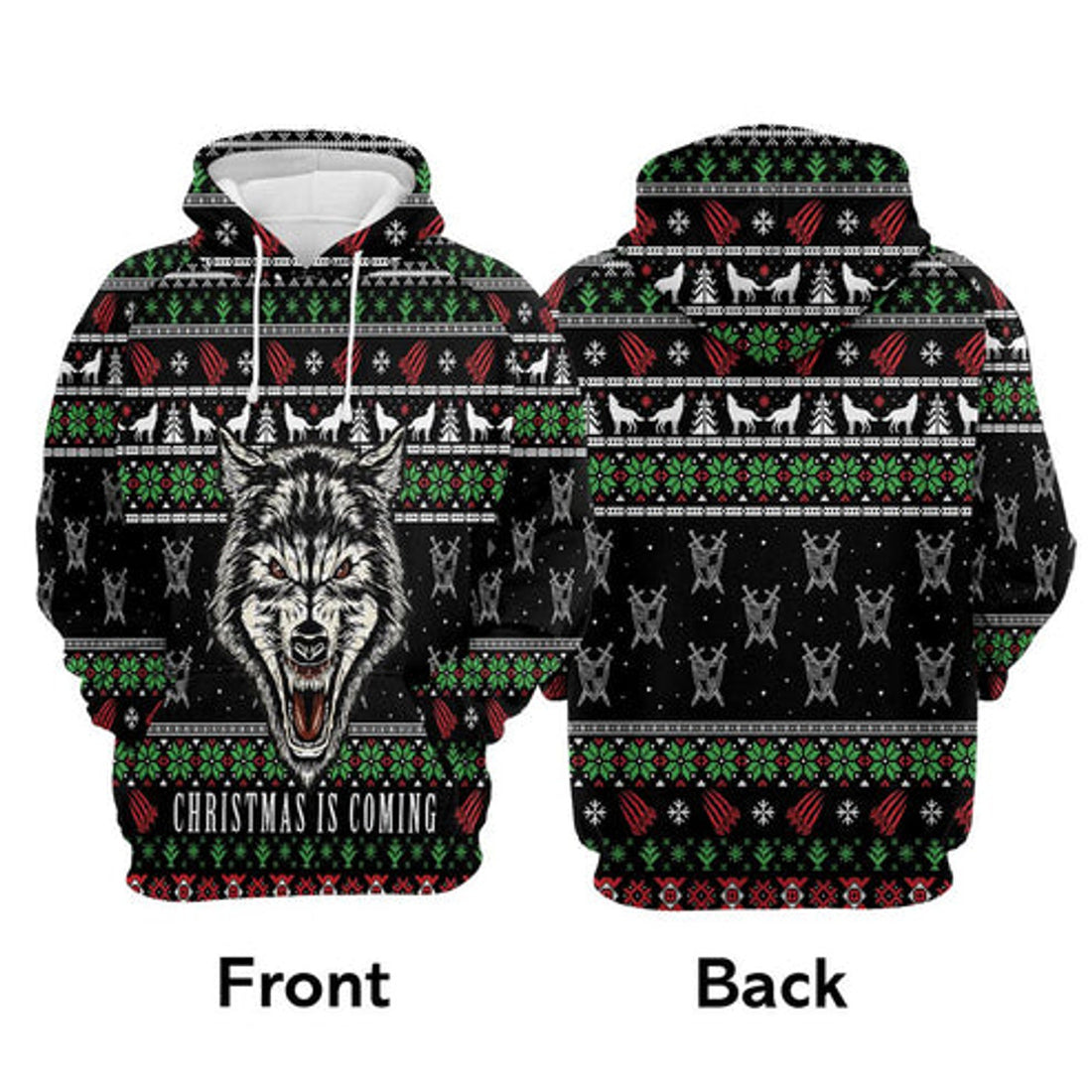 FUNSTUFFPRINT 3D Wolf Christmas Is Coming All Over 3D Hoodie and Zip Hoodie