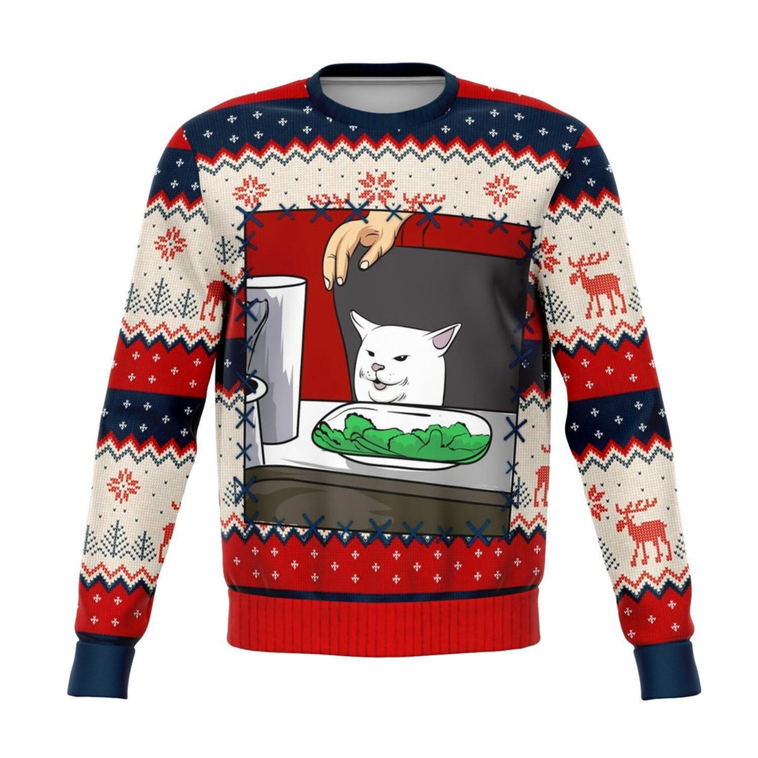 FUNSTUFFPRINT Woman Yelling at Smudge the Cat Meme V1 Christmas Ugly Sweater, Christmas Sweater, Ugly Sweater, Funny Xmas Sweaters Ugly Sweater
