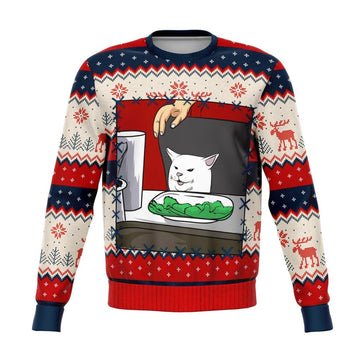 FUNSTUFFPRINT Woman Yelling at Smudge the Cat Meme V1 Christmas Ugly Sweater, Christmas Sweater, Ugly Sweater, Funny Xmas Sweaters Ugly Sweater