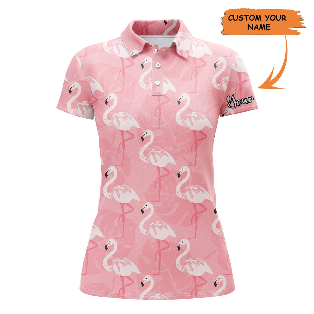 Custom Women Golf Polo Shirt Pink Flamingo Pattern Custom Name Polo Shirts Gift For Women