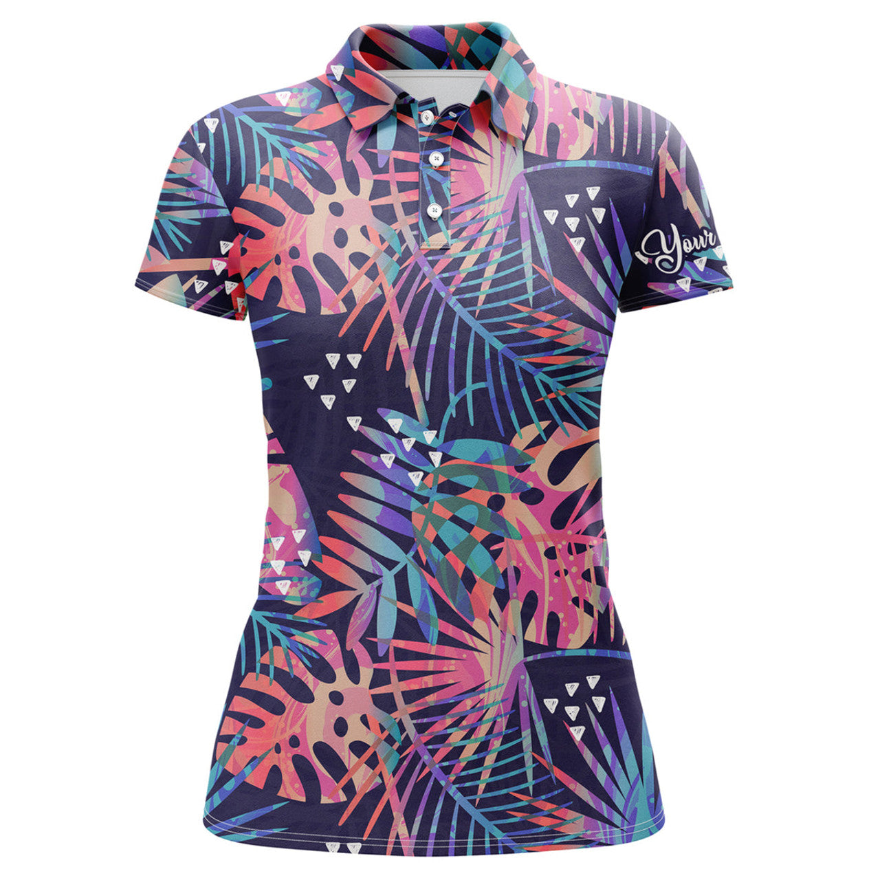 Custom Women Golf Polo Shirt Pink Tropical Pattern Custom Name Love Golf Polo Shirts Gift For Women
