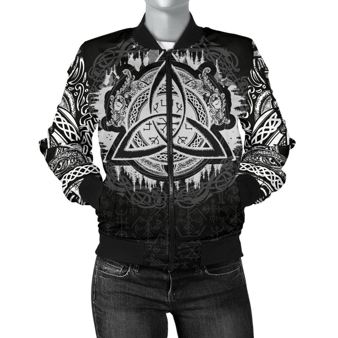 FUNSTUFFPRINT Women's Bomber Jacket - Dragon Celtic 3D Bomber Jacket