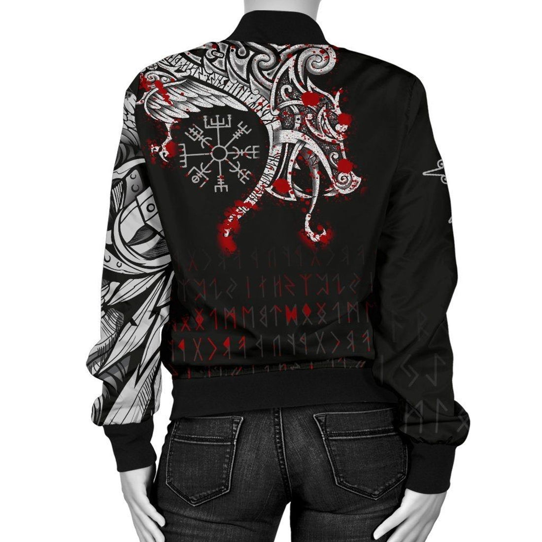 FUNSTUFFPRINT Women's Bomber Jacket , Dragon and Vegvisir Blood Tattoo 3D Bomber Jacket
