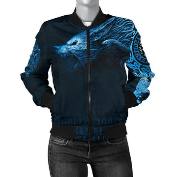 FUNSTUFFPRINT Women's Bomber Jacket , Fenrir Wolf 3D Bomber Jacket