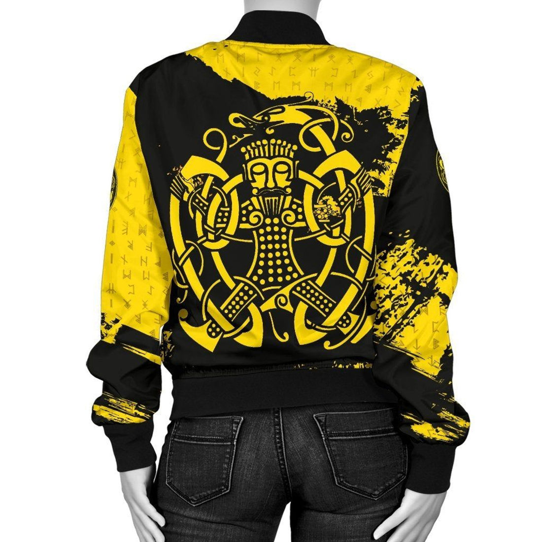 FUNSTUFFPRINT WoMen's 3D Bomber Jacket, Loki Bound Triskele Rune Gold 3D Bomber Jacket