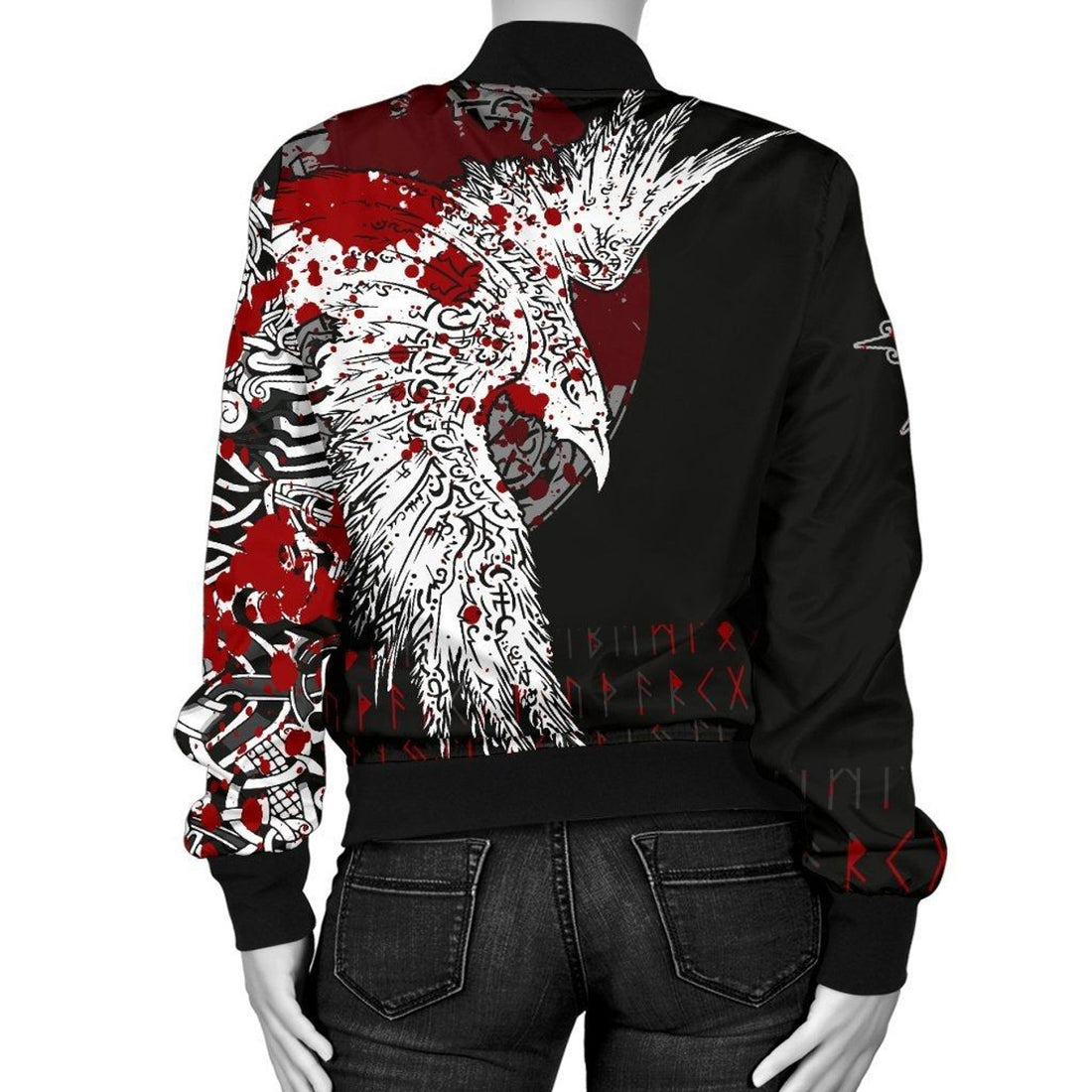 FUNSTUFFPRINT Women's Bomber Jacket - Mystical Raven Tattoo Blood 3D Bomber Jacket