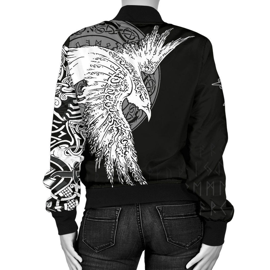 FUNSTUFFPRINT Women's Bomber Jacket Mystical Raven Tattoo Special 3D Bomber Jacket