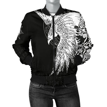 FUNSTUFFPRINT Women's Bomber Jacket Mystical Raven Tattoo Special 3D Bomber Jacket