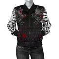 FUNSTUFFPRINT Women's Bomber Jacket - Odin Huginn and Muninn Rune Blood 3D Bomber Jacket