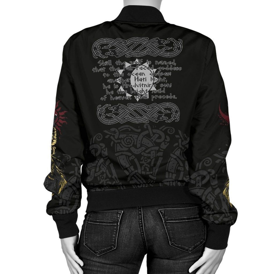FUNSTUFFPRINT Women's Bomber Jacket The Wolves Skoll and Hati 3D Bomber Jacket