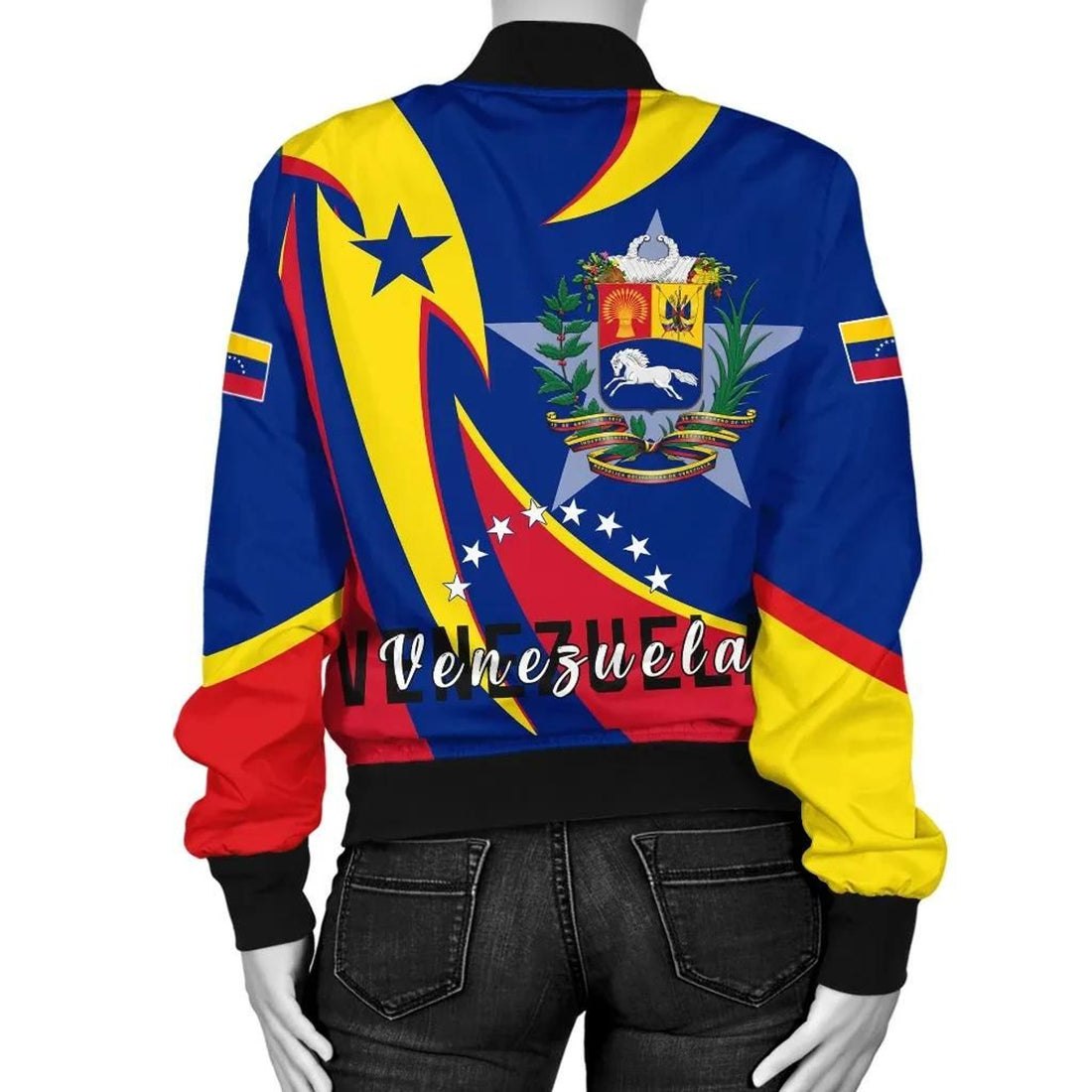 FUNSTUFFPRINT Women's Bomber Jacket - Venezuela Flag Coat of Arms 3D Bomber Jacket