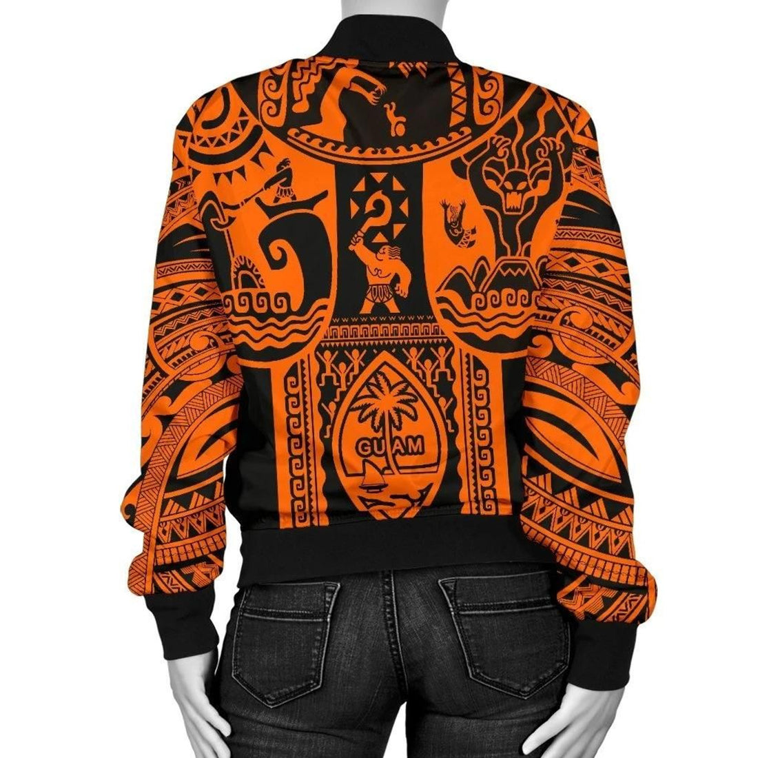 FUNSTUFFPRINT Women's Bomber Jackets - Guam Flag, Seal with Maui Moana Tattoo - 3D Bomber Jacket